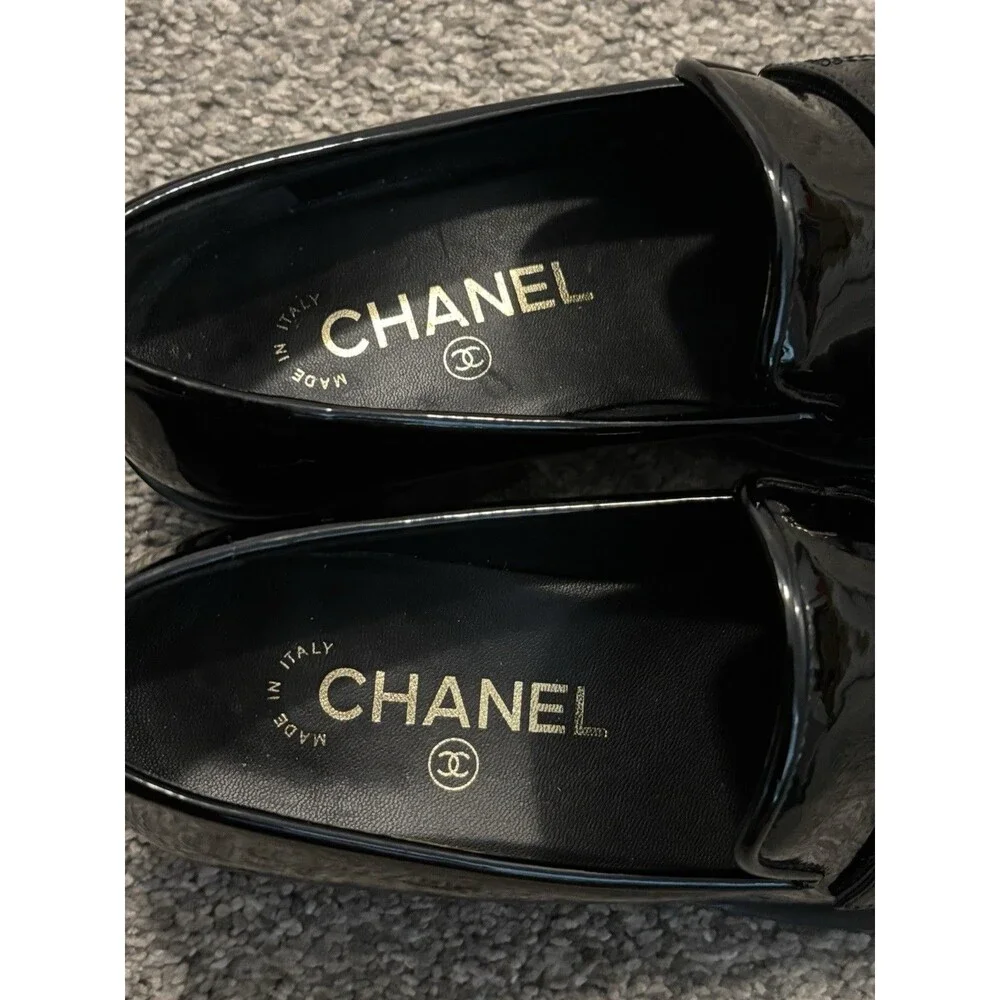 Chanel Shoes Loafers Flats CC Logo Black Size 37 US 7
